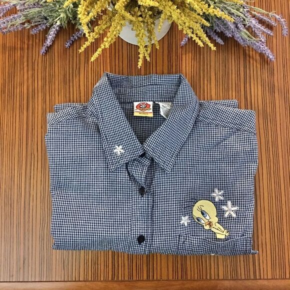 Looney Tunes Tweety Bird I'm Shy Plaid Shirt - Picture 1 of 7
